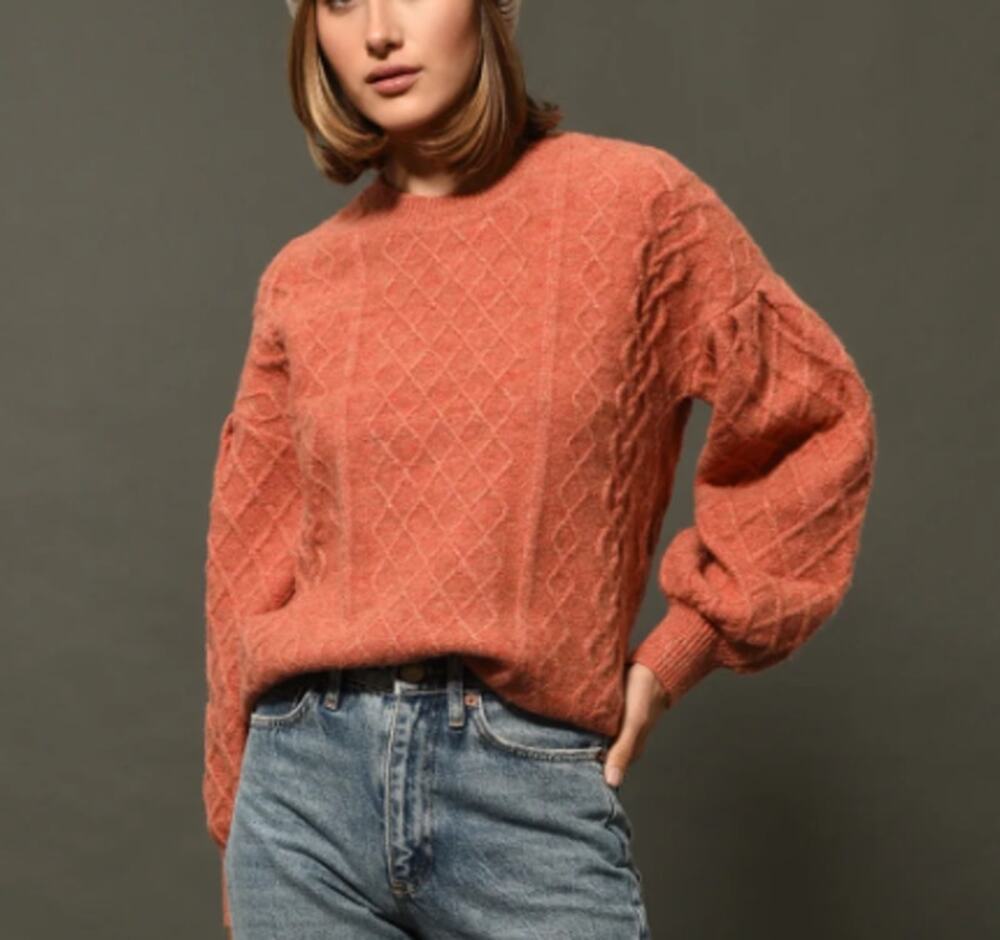 Greylin Henry Waffle stitch Sweater Knit Tunic Ginger wool blend Oversized Small